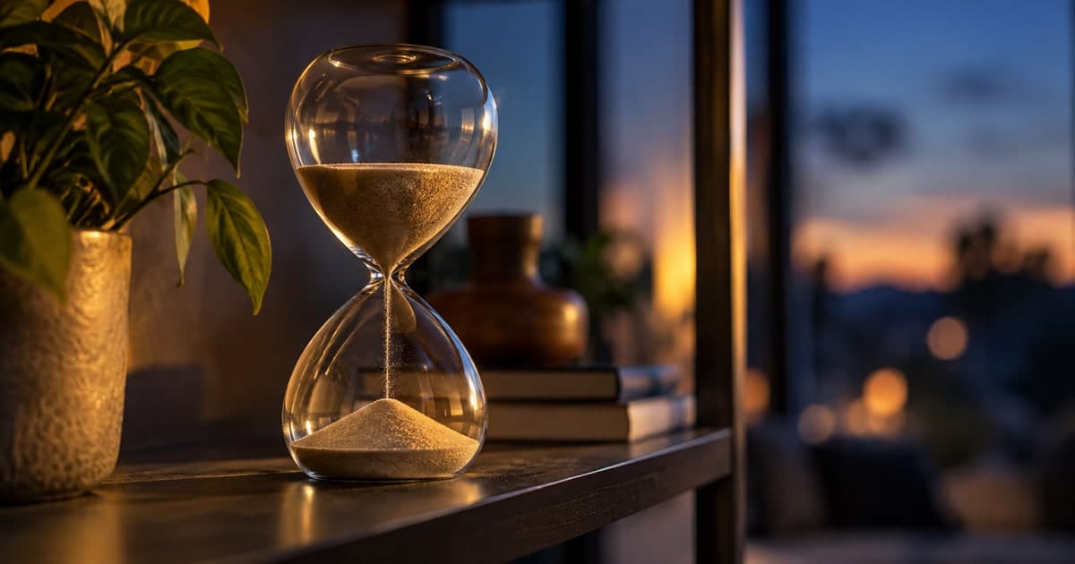 Sand falling through an hourglass.