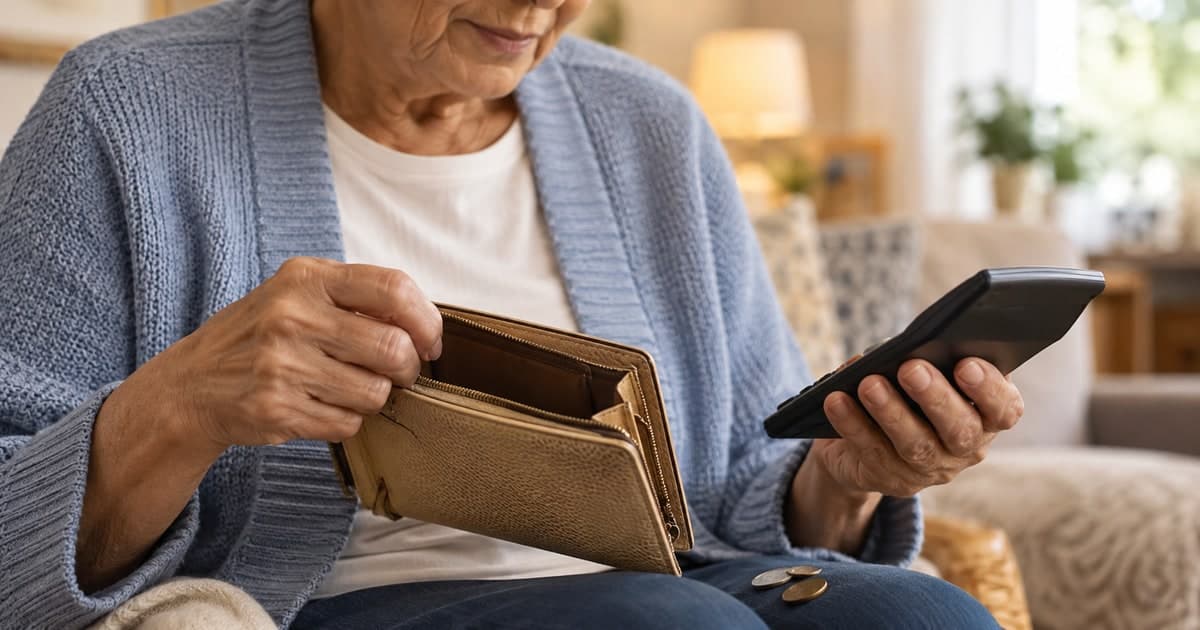 Hands holding a wallet and calculator while considering healthcare expenses.